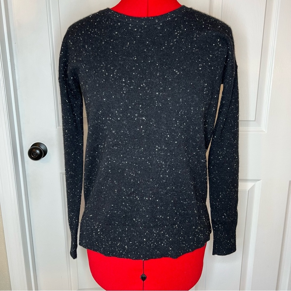 AQUA Cashmere Hi Low Black w/ White Speck Pullover Sweater Long Sleeve Women XS